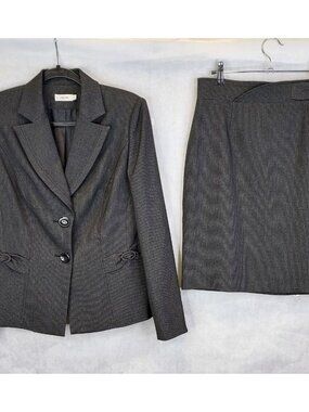 Laura Skirt Suit Jacket Women's Sz 6/8 Grey Houndstooth Elegant Career 2 Pc Set